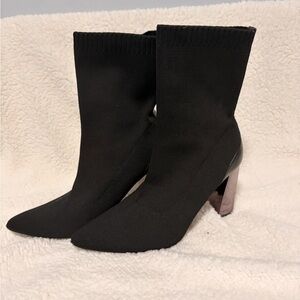& Other Stories Black Stretch-Knit Sock Ankle Boots with Block Heel